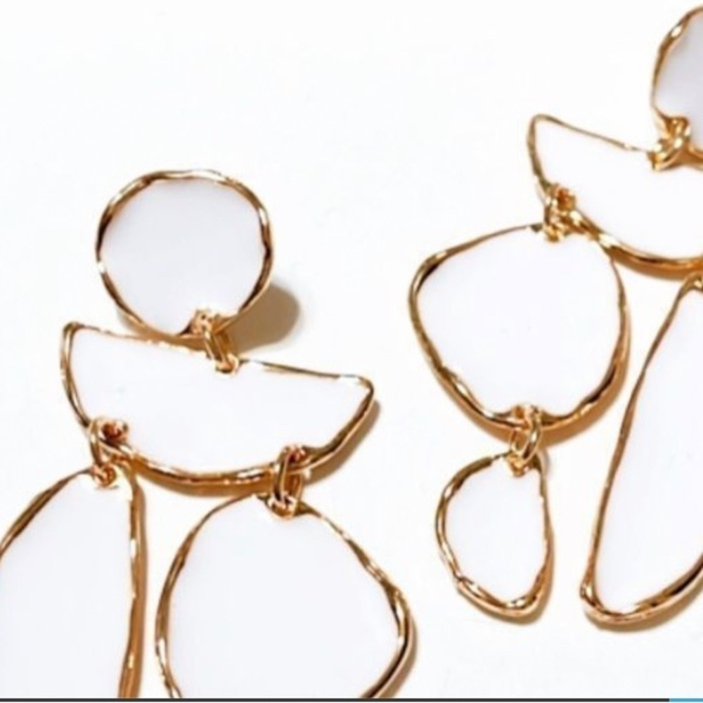 Elegant White Geo Drop Gold Earrings - Picture 7 of 17